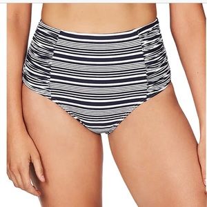 Stripe high waist gathered side bikini bottom